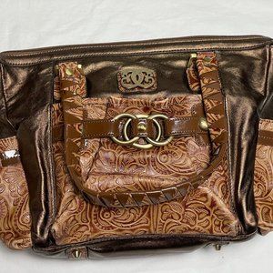 Sharif Bronze Metallic Tote Purse with  metal hardware and detailed accents